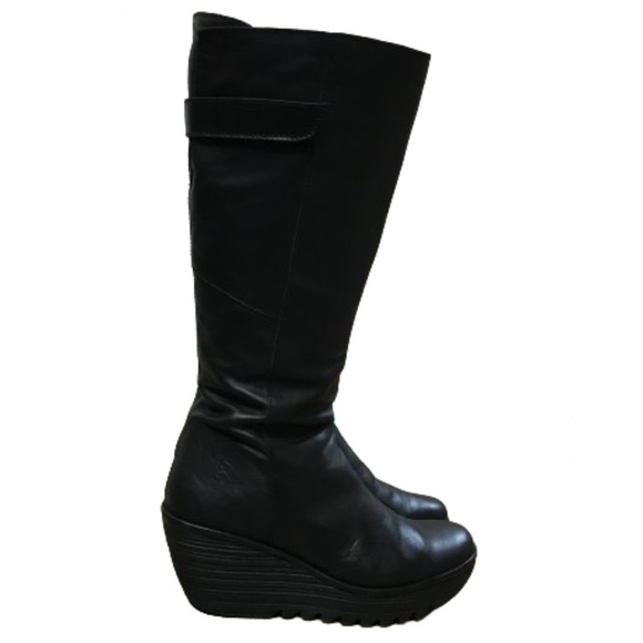 Fly London YOA Wedge Platform Side Zip Boots Women Size 9 1/2 40 Rare HTF - Picture 2 of 16